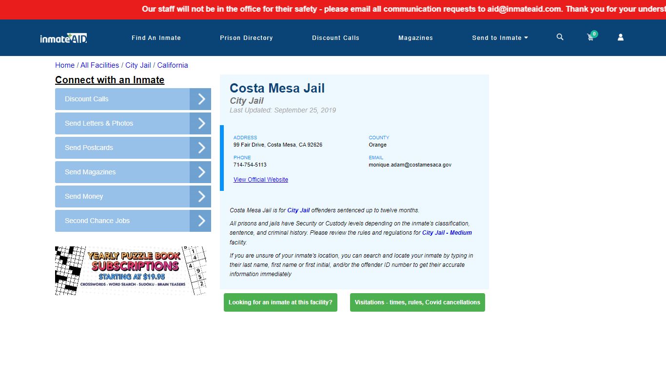 Costa Mesa Jail | Inmate Locator