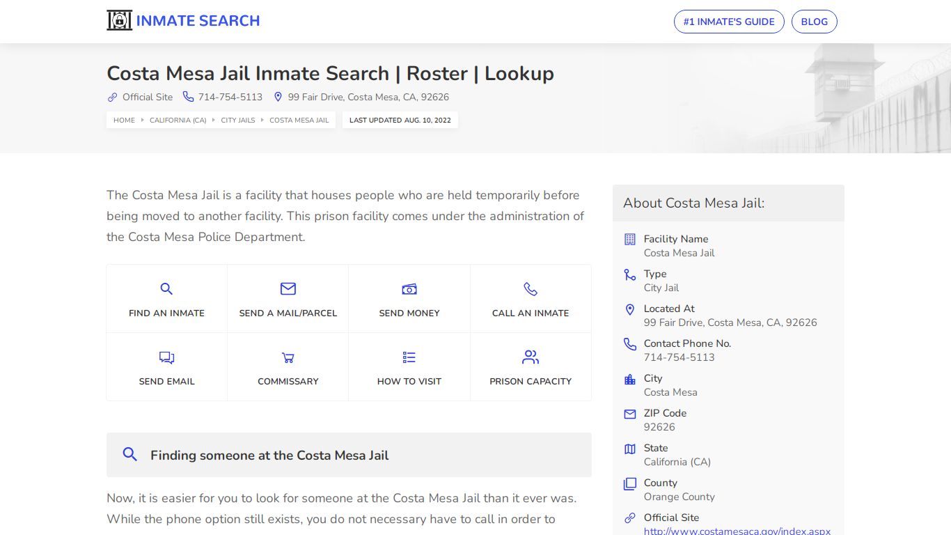 Costa Mesa Jail Inmate Search | Roster | Lookup