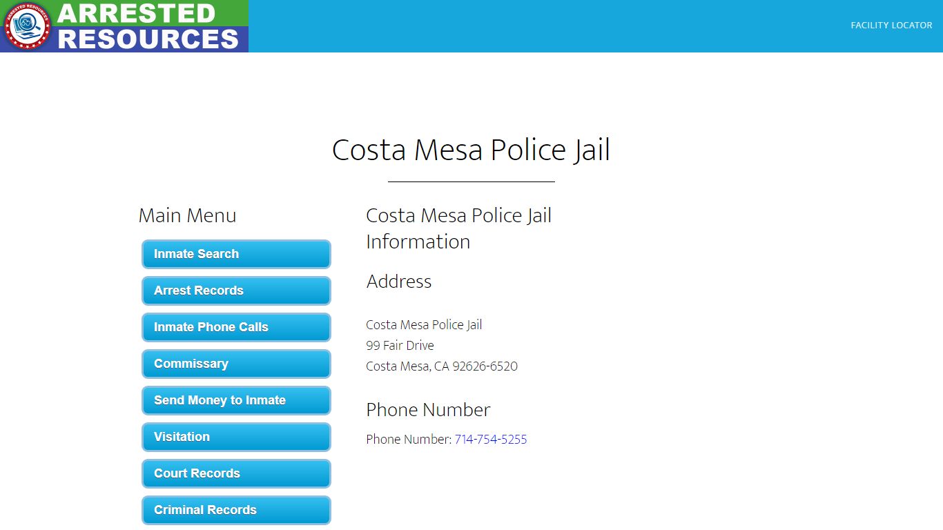 Costa Mesa Police Jail - Inmate Search - Costa Mesa, CA