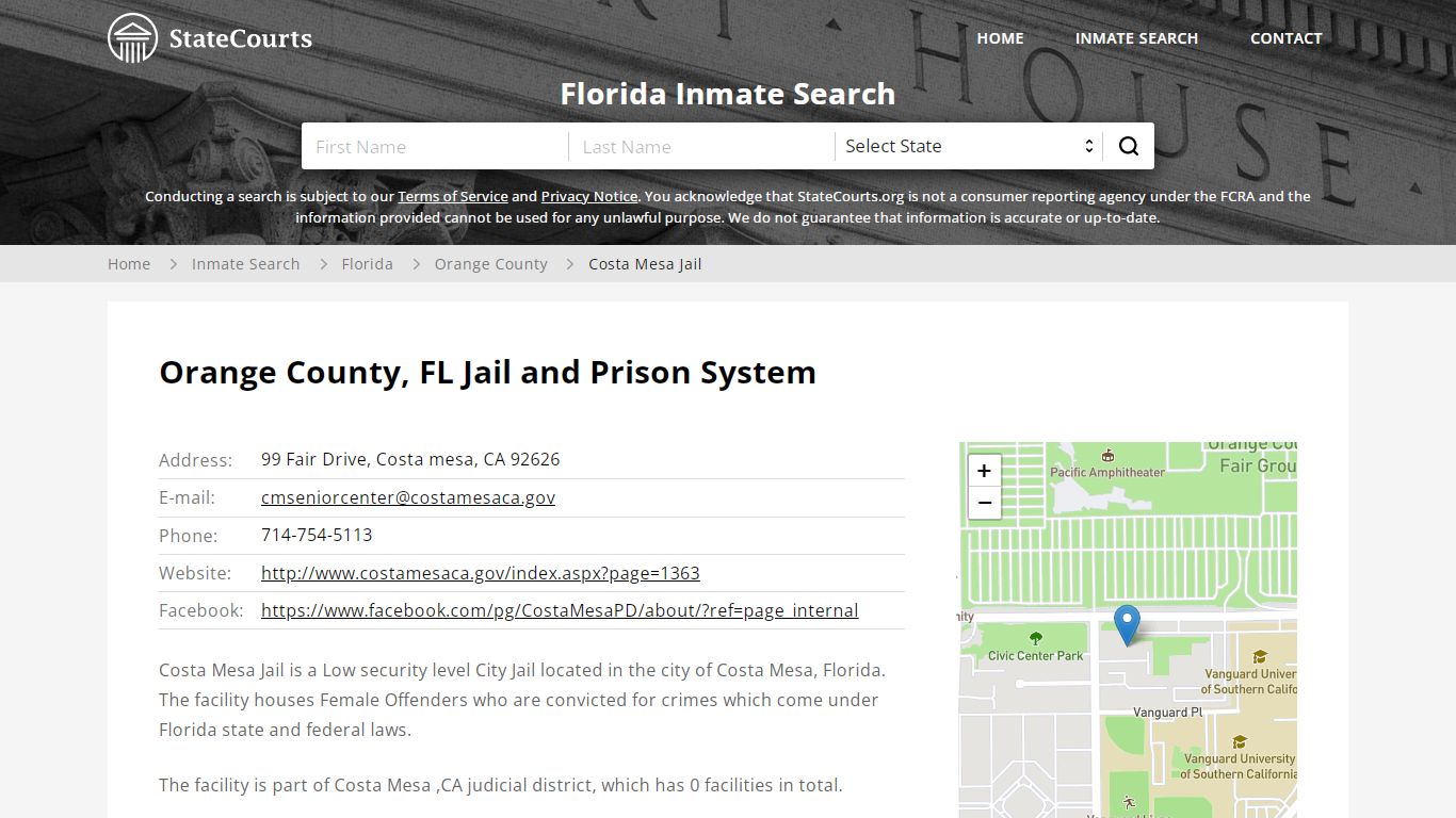 Costa Mesa Jail Inmate Records Search, Florida - StateCourts