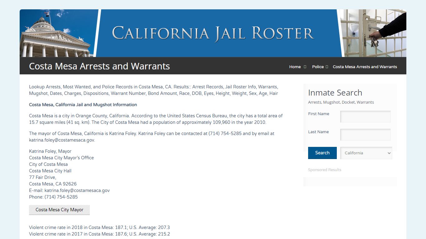 Costa Mesa Arrests and Warrants | Jail Roster Search