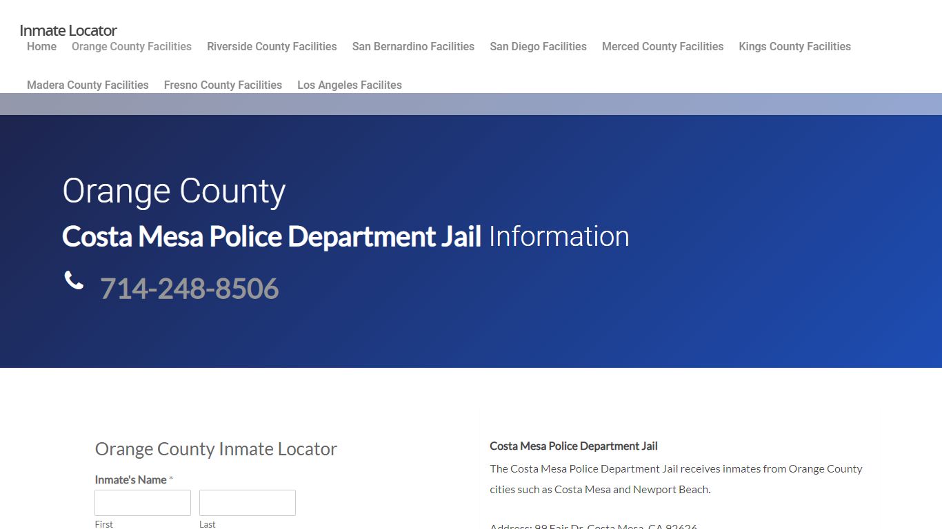 Costa Mesa Police Department - Orange County Inmate Locator